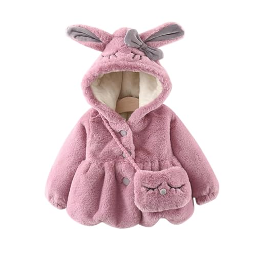 ACMEDE Baby Mädchen Fleecejacke mit Kapuze gr. 62/68/74/80/92/98 Baby Jacke Fellmantel mit Kaninchenohren und Bögen Baby Mädchen Säugling Herbst Winter Mantel mit Plüsch Handtasche von ACMEDE