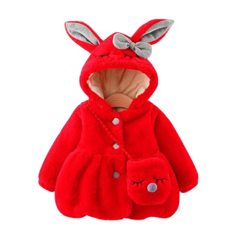 ACMEDE Baby Mädchen Fleecejacke mit Kapuze gr. 62/68/74/80/92/98 Baby Jacke Fellmantel mit Kaninchenohren und Bögen Baby Mädchen Säugling Herbst Winter Mantel mit Plüsch Handtasche von ACMEDE