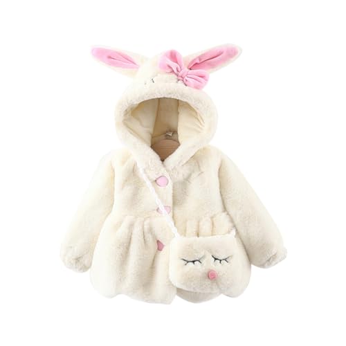 ACMEDE Baby Mädchen Fleecejacke mit Kapuze gr. 62/68/74/80/92/98 Baby Kunstpelz Jacke Fellmantel mit Kaninchenohren und Bögen Baby Mädchen Säugling Herbst Winter Mantel mit Plüsch Handtasche von ACMEDE