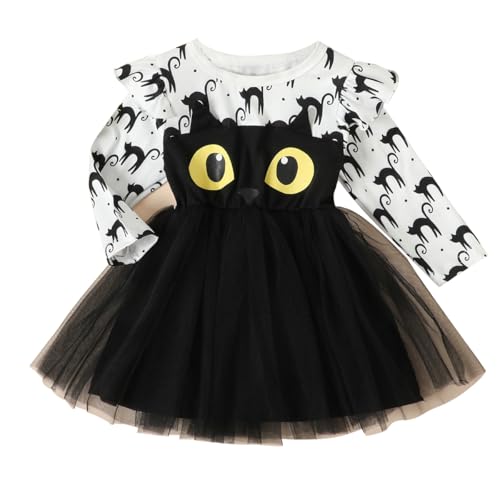 ACMEDE Baby Mädchen Halloween Tüllkleid Katzen Gr. 86/98/98 Kinder Halloween Kostüm Cosplay Halloween Fancy Dress Outfits Gr. 104/116/122/128 Kinder Festlich Kleid Halloween Mottoparty Tüllkleid von ACMEDE