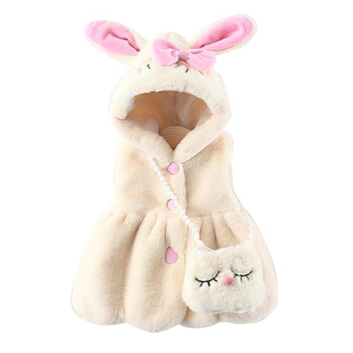 ACMEDE Baby Mädchen Herbst Winter Westen Gepolstert + Plüsch Handtasche, Ärmellose Jacke Futter Fleeceweste Pufferweste Süße kleine Mädchen Westen Oberbekleidung mit Kapuze gr. 62/68/74/80/92/98 von ACMEDE
