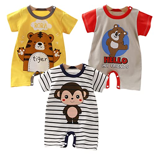 ACMEDE Baby Mädchen Jungen Kurzarm Body Gr. 62 68 84 80 86 3er Pack Kurzarm Kleinkind Säugling Strampler Baumwolle Weste Sets gestreift Baby Body Kurzarm Mit niedlichem druck 0-3-6-9-18-24 Monate von ACMEDE