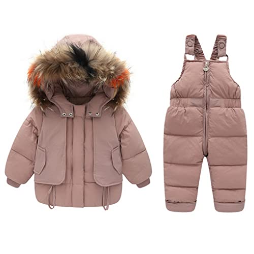 ACMEDE Baby Mädchen Jungen Winter Schneeanzug mit Kapuze Daunen jacke + Schneehose Kinder 2 Stück Set Outfit Kleidung 1-2-3-4 jahre, Dicker Warmer Winter Skianzug von ACMEDE