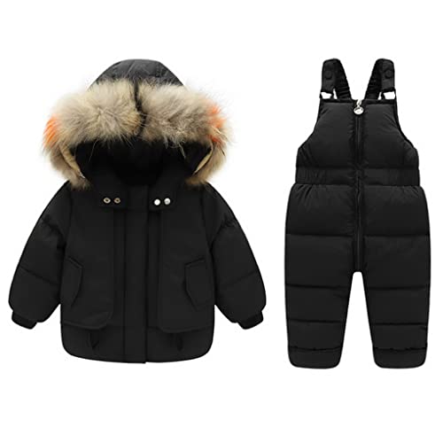 ACMEDE Baby Mädchen Jungen Winter Schneeanzug mit Kapuze Daunen jacke + Schneehose Kinder 2 Stück Set Outfit Kleidung 1-2-3-4 jahre, Dicker Warmer Winter Skianzug von ACMEDE