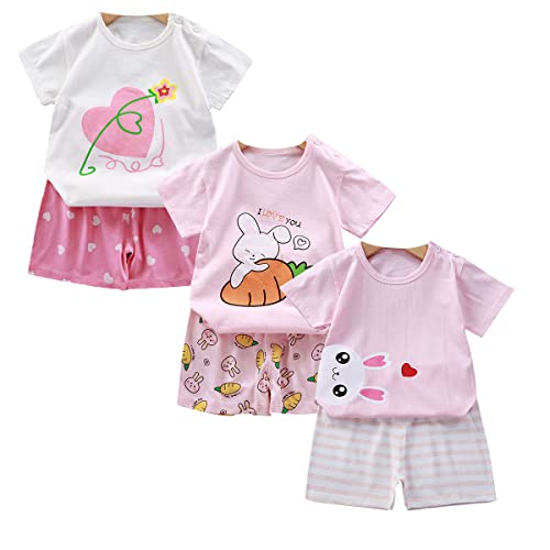 ACMEDE Baby Mädchen Kurzer Schlafanzug Kurzarm Hosen T-Shirts Gr. 104 110 116 122 128 Kinder Jungen Pyjama Kurzarm Nachtwäsche Zweiteilig Shorty Bekleidungsset Baumwolle Sommer 2-6 Jahre von ACMEDE