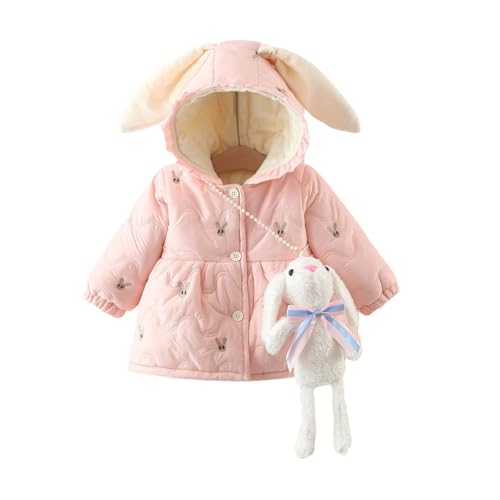 ACMEDE Baby Mädchen Pufferjacke Warme Gefüttert Wintermantel mit Kaninchenohren Kapuze Gr. 68/74/80/92/98, baby Lang Steppjacke Parka Wintermantel mit süßen Hasenpuppe Baumwolljacke Outdoor Mantel von ACMEDE