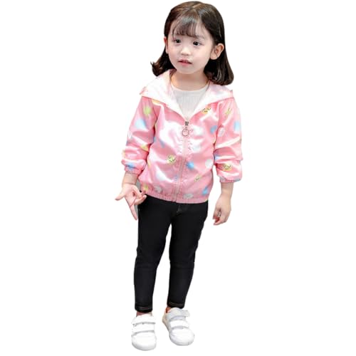 ACMEDE Baby Mädchen Softshelljacke mit Kapuze Atmungsaktive Leichter Jacken Übergangsjacke mit Reißverschluss Frühling Herbst Bequemer Mantel Druck Windjacke Outdoorjacke für 1-7 Jahre, Gr. 86-128 von ACMEDE