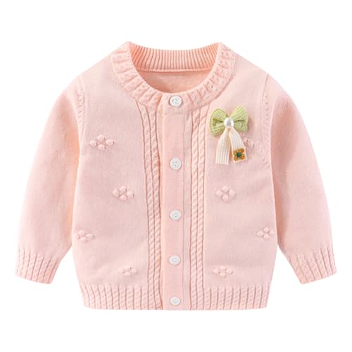 ACMEDE Baby Mädchen Strickjacke Baumwolle Cardigan 3 Monate-3 Jahre, Baby Cardigan Strickjacke mit süße Perlenschleife Jäckchen Strick-Pullover Baby Strickjacke Gr. 68/70/74/80/92/98/104 von ACMEDE