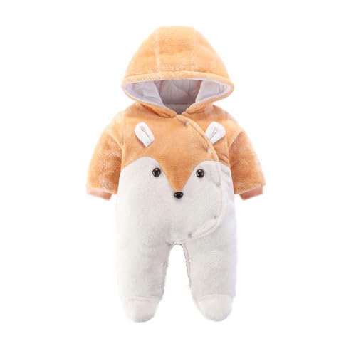 ACMEDE Baby Schneeanzug Overall mit Füßen & Kapuze Neugeborene Säugling Baby Kapuzen Strampler Jumpsuit Fleece Schneeanzug gepolsterter Cartoon Fuchs Jumpsuit Herbst Winter Outfits 0-2-5-8-12 Monate von ACMEDE