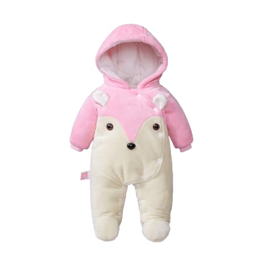 ACMEDE Baby Schneeanzug Overall mit Füßen & Kapuze Neugeborene Säugling Baby Kapuzen Strampler Jumpsuit Fleece Schneeanzug gepolsterter Cartoon Fuchs Jumpsuit Herbst Winter Outfits 0-2-5-8-12 Monate von ACMEDE
