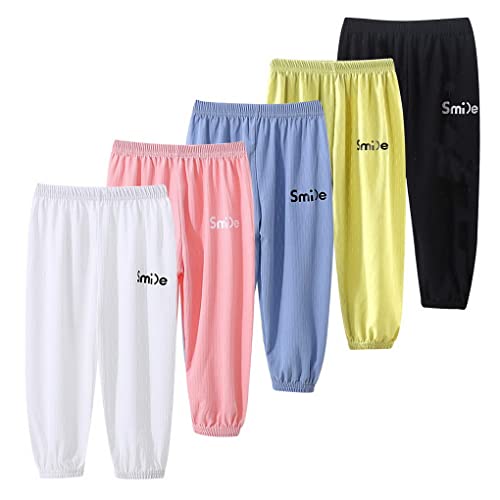 ACMEDE Baby leichte Lange Hosen mit ”Smile“ Wort Freizeithose Baby Jungen Mädchen Sommerhose 5er Pack Sommer Feste Jogginghose Lässige Elastische Hose Gr. 74/86/ 92/98/ 100/122/ 128 von ACMEDE