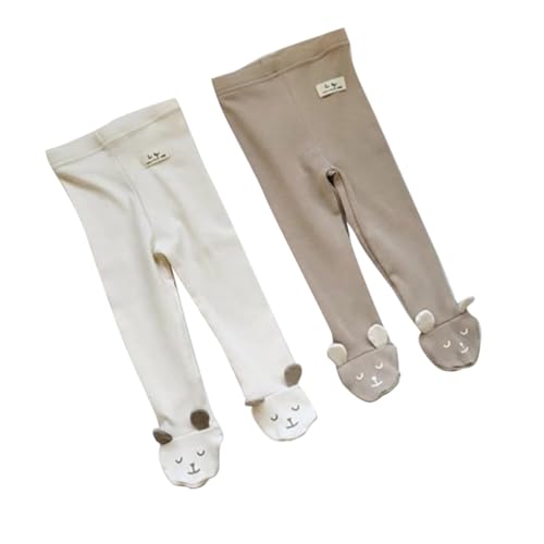 ACMEDE Babyhose mit Fuß für Neugeborene 56/62/68/70/74/80/86, 2er Pack Baby Einfarbige Pumphose mit 3D Bärenmotiv Socken Jungen Mädchen Strampelhose mit Fuß aus Baumwolle 0 Monate-3 Jahre von ACMEDE