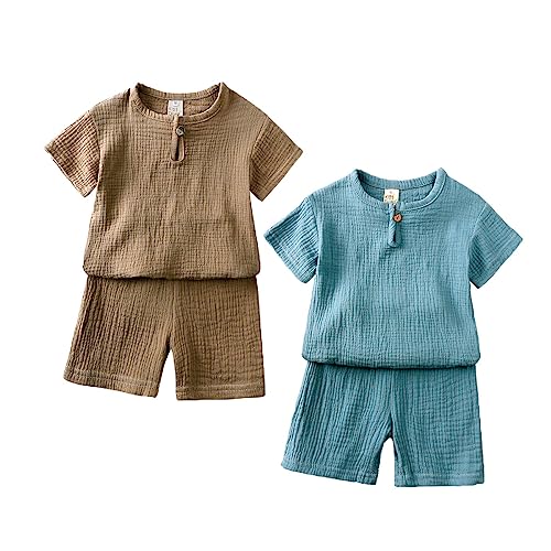 ACMEDE Babykleidung Set kurz 4er Stuck Baby Jungen Mädchen Kleidung Outfit T-Shirt Top + Hose Shorts Angenehmes Baumwollgarn Neugeborene Weiche Einfarbige Babyset Gr. 92/98/104/110/116 von ACMEDE