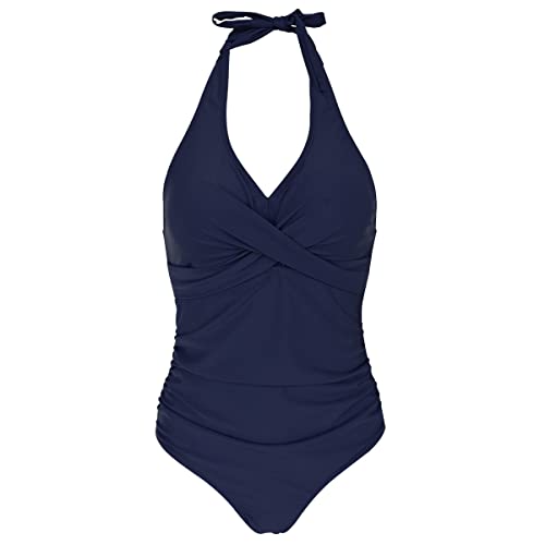 ACMEDE Damen Badeanzug Bademode v Ausschnitt Sexy high Waist Einteiliger Badeanzug Swimsuit Sport Einteiler bademode Tankini Push up Schwimmkostüm für Frauen (S, Blau) von ACMEDE