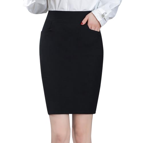 ACMEDE Damen Figurbetonter Rock Elastischer Bund Damen Business Hohe Taille Bleistiftrock mit Taschen Schwarz Seitenschlitz Dehnbar Bodycon Midirock Sommerrock Röcke Enger Rock Knielang 104-203lb von ACMEDE