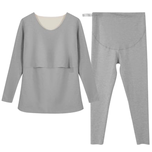 ACMEDE Damen Innenfleece Thermounterwäsche Set Schwangere Warm Stilloberteile Thermooberteil & Thermohose Umstandsleggings Langarm Stillkleidung für Stillen Schwangerschaftsleggings Umstandsmode von ACMEDE