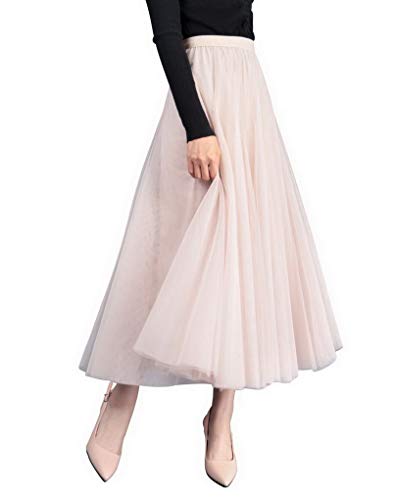 ACMEDE Damen Lange Tüll Rock Abschlussball Abend Rock 3 Lagen Rock Mädchen Elastic Bund Tutu Tüll Maxiröcke Elegante Röcke Damen Faltenrock Tüllrock Lang Röcke A-Linien Petticoat Kleider von ACMEDE