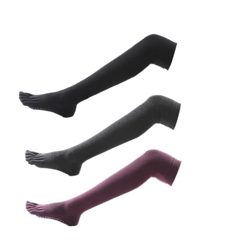 ACMEDE Damen Mädchen Oberschenkelhohe Socken Yoga Zehensocken Rutschfest kniehohe Weich Kniestrümpfe knielange Zehenstrümpfe Cotton Overknee für Damen Mädchen für Trampolin Zuhause Fitness Gr. 35-39 von ACMEDE