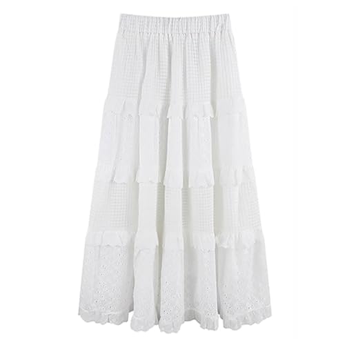 ACMEDE Damen Maxirock Weiße Halbrock Hohe Taille Damen Rock Lang Boho Sommerrock Faltenrock Strandrock Freizeitrock A-Linie Rock Lang Mittelalter Rock Elegant Casual Rock von ACMEDE