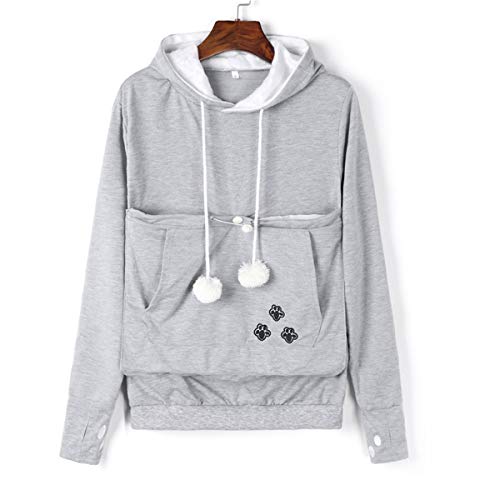 ACMEDE Damen Pullover Kapuzenpullover mit Katzen Hund Tasche Hundetasche Katze Sweatshirt Pulli Hoodie Kapuze Katzenpulli Beutel Langarm Herbst Winter große größen (2XL) von ACMEDE