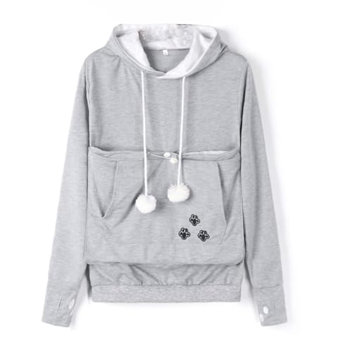 ACMEDE Damen Pullover Kapuzenpullover mit Katzen Hund Tasche Hundetasche Katze Sweatshirt Pulli Hoodie Kapuze Katzenpulli Beutel Langarm Herbst Winter große größen (L) von ACMEDE