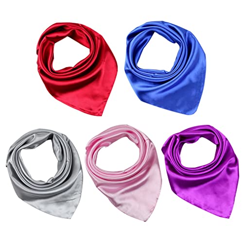 ACMEDE Damen Quadratische Seidentuch Mehrzweck 5 PCS kleine Satinschals Taschentücher Halstuch Vierecktuch Kopftuch Damen Einfarbig Satin Seide Gefühl Quadratischer Schal von ACMEDE