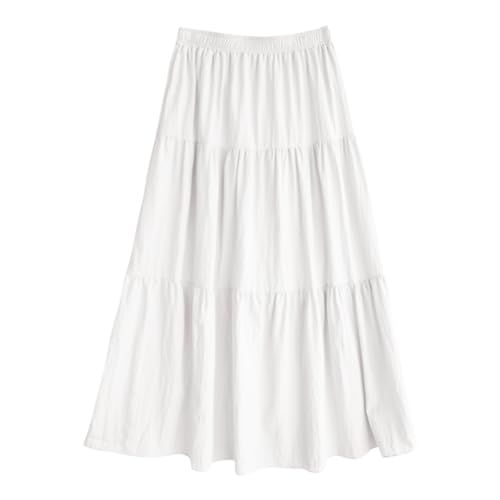 ACMEDE Damen Röcke Elastische Maxiröcke mit hoher Taille Sommer Teenager Mädchen Maxirock A Line Layer Rüschen Swing Langer Rock Strandrock Hohe Taille Maxirock Casual Freizeitrock, 40-60kg von ACMEDE
