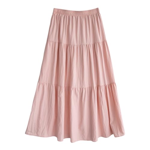 ACMEDE Damen Röcke Elastische Maxiröcke mit hoher Taille Sommer Teenager Mädchen Maxirock A Line Layer Rüschen Swing Langer Rock Strandrock Hohe Taille Maxirock Casual Freizeitrock, 40-60kg von ACMEDE