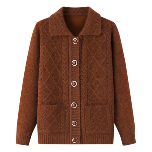 ACMEDE Damen Strickjacke Herbst Winter, Oma Strickpullover Klassisches Revers Herbst Wintermantel, Verdickter Pullover Thermostrickoberteil Mittleres Alter Alte Strickjacke Lässiges Oberteil von ACMEDE