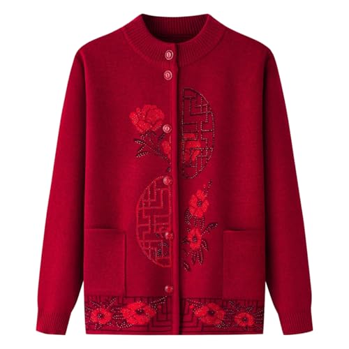 ACMEDE Damen Strickjacke Herbst Winter Cardigan S-XXL, Oma Strickpullover Herbst Wintermantel Für Mittleres Und Älteres Alter, Verdickter Pullover Lässiges Thermostrickoberteil Oma-Mantel, 40-78KG von ACMEDE