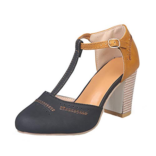 ACMEDE Damen T-Strap Pumps Blockabsatz mit Riemchen Geschlossen Spangenpumps Runde Zehe Breiter Absatz High Heels Wildleder Elegante Damenschuhe Frühling Sommer Schuhe von ACMEDE