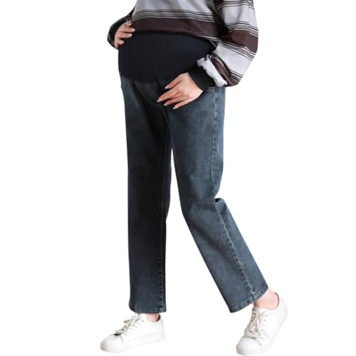 ACMEDE Damen Umstandsjeans Gerades Bein Entspannte Passform über dem Bauch, Umstandshose Schwangerschaft Denim Lässig Lose Lose Breite Gerade Bein Umstandskleidung mit Taschen von ACMEDE