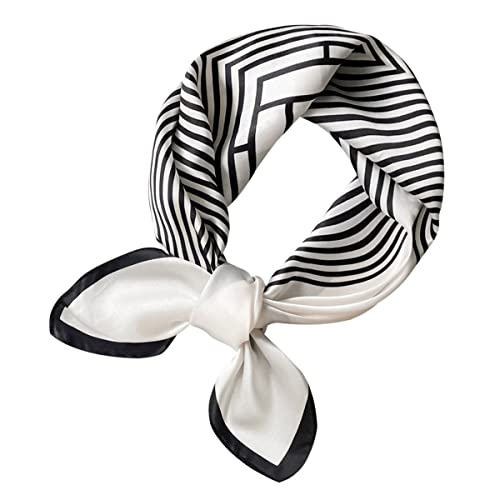 ACMEDE Damenschal Satin Seidenschal Seidentuch Schwarzer und Weißer Geometrisch Gestreifter Bandana Halstuch Kopftuch Schal 70 x 70 cm Bunte Elegante Schal Tuch Geschenk für Frauen Mädchen von ACMEDE