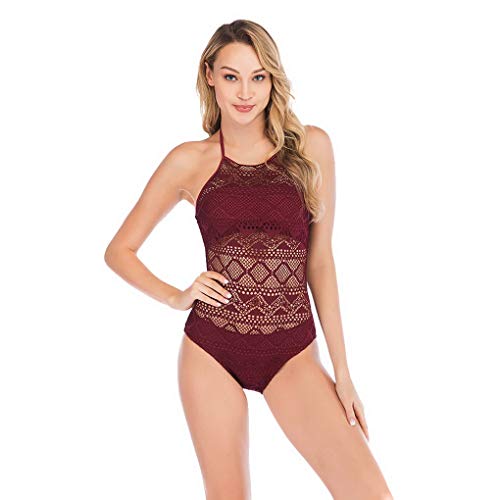 ACMEDE Gehäkelter, einteiliger Badeanzug mit Polsterung Schwimmanzug Push Up Bademode Damen Strandmode Netzartiger Badeanzug mit Gepolstert von ACMEDE