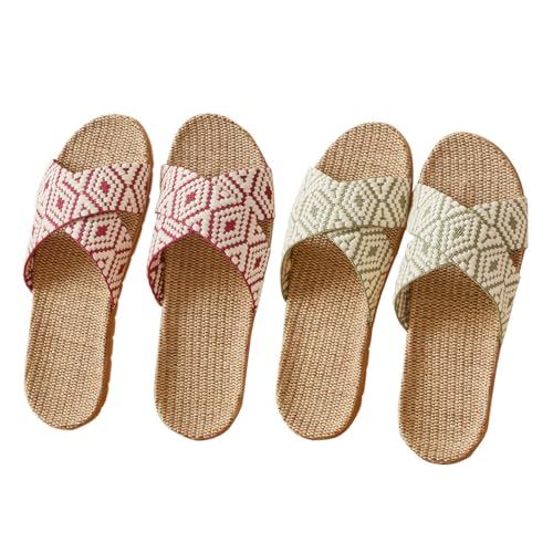 ACMEDE Hausschuhe Pantoletten rutschfest Damen Herren Haus Flachs Leinen Stroh Rutschen Open-Toe Hausschuhe on Bath Spa Sommer Sandale Leichte Schuhe für Unisex Erwachsene 35-45 von ACMEDE