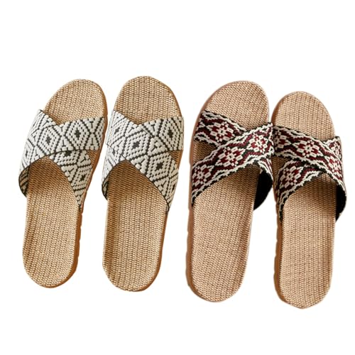 ACMEDE Hausschuhe Pantoletten rutschfest Damen Herren Haus Flachs Leinen Stroh Rutschen Open-Toe Hausschuhe on Bath Spa Sommer Sandale Leichte Schuhe für Unisex Erwachsene 35-45 von ACMEDE