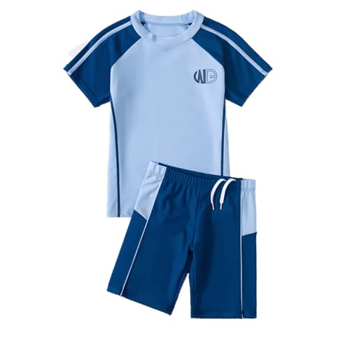 ACMEDE Kinder Jungen Badeanzug Bademode Zweiteiliger UPF 50+ UV Schützend Schwimmanzug Badeshorts Jungen & Schwimmshirt Set Schwimmanzug Kurzarm Badeshirt 105-175CM von ACMEDE