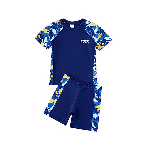 ACMEDE Kinder Jungen Badeanzug Bademode Zweiteiliger UPF 50+ UV Schützend Schwimmanzug Badeshorts Jungen & Schwimmshirt Set Schwimmanzug Kurzarm Badeshirt 105-175CM von ACMEDE