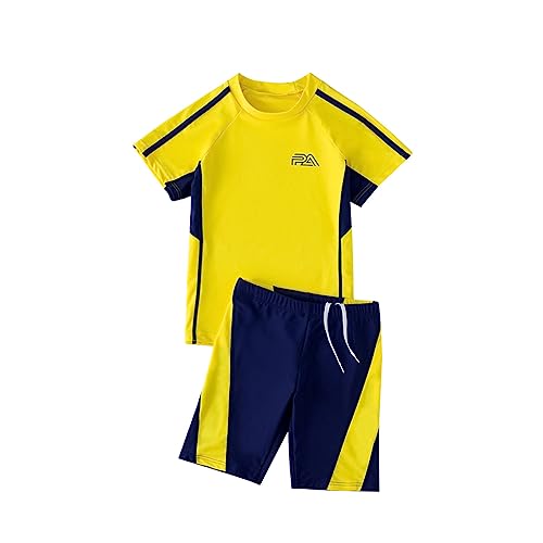 ACMEDE Kinder Jungen Badeanzug Bademode Zweiteiliger UPF 50+ UV Schützend Schwimmanzug Badeshorts Jungen & Schwimmshirt Set Schwimmanzug Kurzarm Badeshirt 105-175CM von ACMEDE