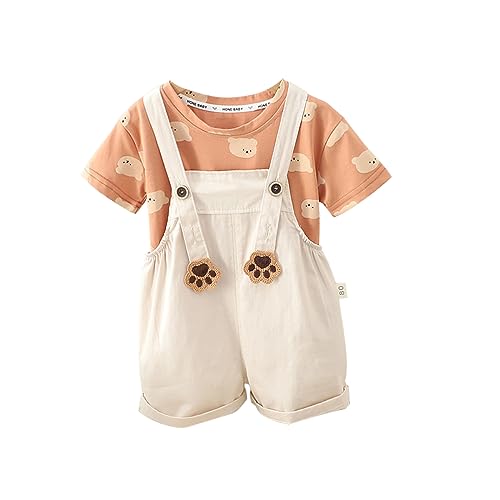 ACMEDE Kleinkinder Kleidung Set Baby Jungen Mädchen Baumwolle T-Shirt + Baby Jeans Latzhose Kurz Sommer Jeans Overalls Shortalls Gr. 74/80/86/92/98/104/110 von ACMEDE