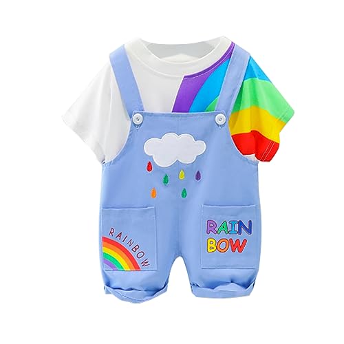 ACMEDE Kleinkinder Regenbogen Kleidung Set Baby Jungen Mädchen Baumwolle T-Shirt mit Regenbogen Muster Baby Latzhose Kurz Sommer Jeans Overalls Shortalls Gr. 68/74/80/86/92/98/104 von ACMEDE
