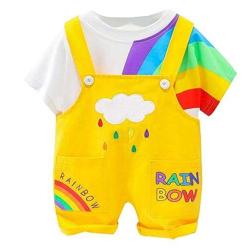 ACMEDE Kleinkinder Regenbogen Kleidung Set Baby Jungen Mädchen Baumwolle T-Shirt mit Regenbogen Muster Baby Latzhose Kurz Sommer Jeans Overalls Shortalls Gr. 68/74/80/86/92/98/104 von ACMEDE