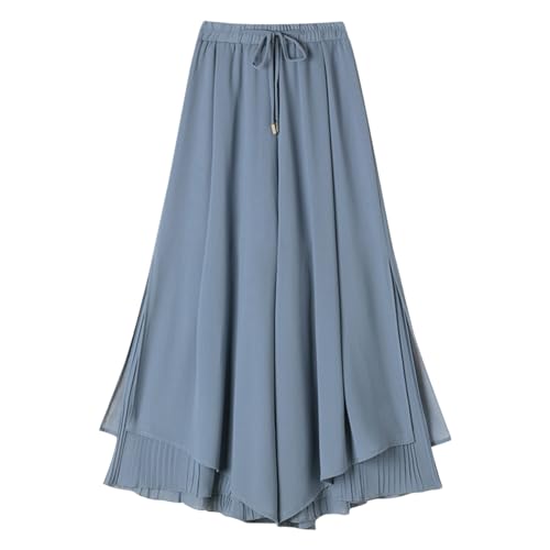 ACMEDE Leichte Culotte Hose Damen Sommer Chiffon Hosenrock Baggy Palazzo Hose mit extra breitem Saum Casual Freizeithose Pants Faltenrock Casual Flowy Lang Weite Hose Strandhose Sommerhose von ACMEDE
