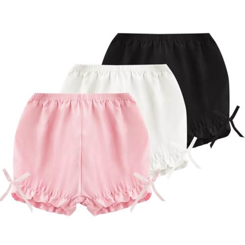 ACMEDE Mädchen Bloomers Weiß Shorts Rüschen Gr. 98-164, 3er-Pack Mädchen Radlerhose Rosa Kurze Hose unter Röcken Prinzessin Pumphose Shorts schwarz Kurze Hose,3-15 Jahren von ACMEDE