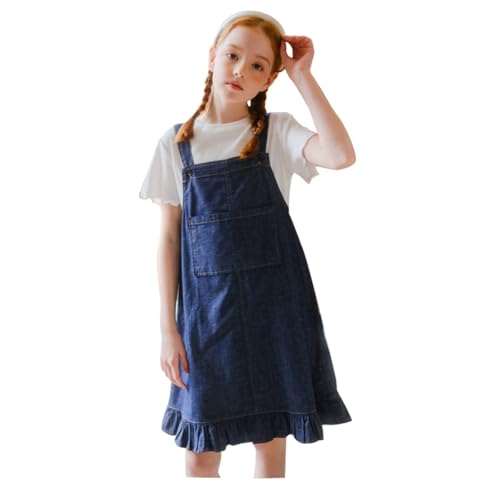 ACMEDE Mädchen Jeans Latzkleid Latzrock 104/116/122 Kinder Mädchen Freizeit Denim-Sommerkleid 128/134/146 Latzkleider Geraffter Saum Jeans-Overallkleid 152/158/164 von ACMEDE