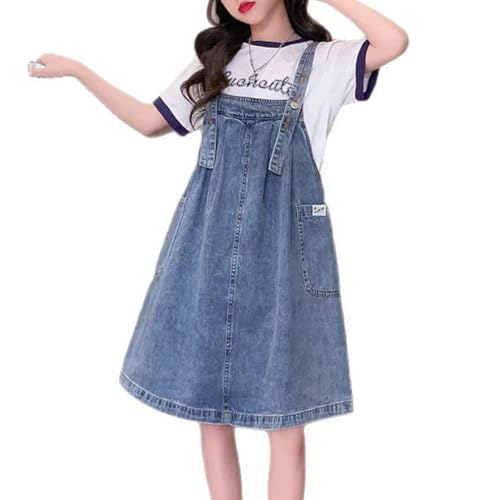 ACMEDE Mädchen Jeans Latzrock Latzkleid 104/116/122, Kinder Mädchen Freizeit Denim Sommerkleid Latzkleider 128/134/146 Mädchenkleid ärmellos A-Linie Jeans-Overallkleid 152/158/164 von ACMEDE