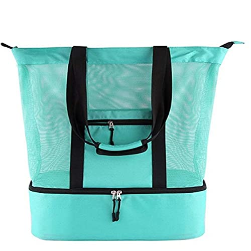 ACMEDE Mesh Strandtasche Badetasche Einkaufstasche Picknicktasche XXL mit Wasserdichter Kühlfach, ÜbergroßeTaschen Mesh Reißverschluss Schultertasche Handtasche für Strand Urlaub Reise Picknick von ACMEDE