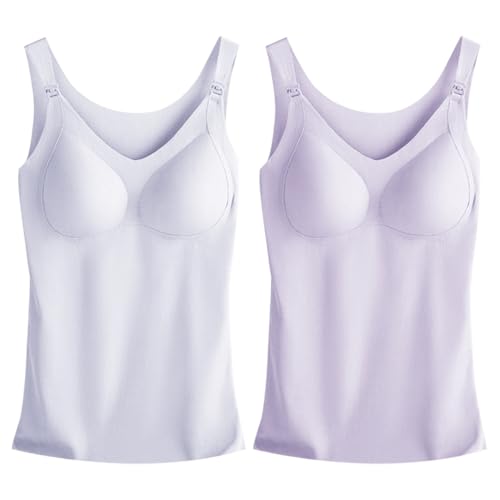 ACMEDE Nahtlose Stilltops mit BH Stillmode Oberteile 2er Pack Sommer Leicht Unterhemd Schwangere Stillen Basic Camisole Still-Shirt Cami Top Umstands Still-Tanktops Mutterschaft von ACMEDE