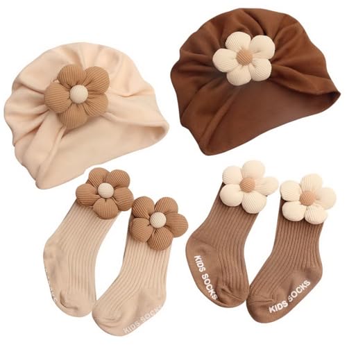 ACMEDE Niedliche 3D Blume neugeborenes Baby Mütze Socken Kombination 0-3-12 Monate Frühling Herbst neugeborenes Baby Beanie Hut neugeborenes Baby Winter Männer und Frauen Babysocken Hut von ACMEDE