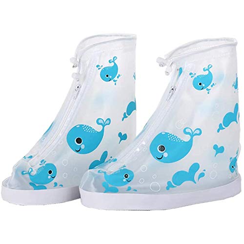 ACMEDE Regenüberschuhe Wasserdicht Überschuhe Wiederverwendbar rutschfester Schuhüberzieher,Optimal vor Regen,Schnee und Matsch geschützt für Unisex-Kinder (L, Blauwal) von ACMEDE